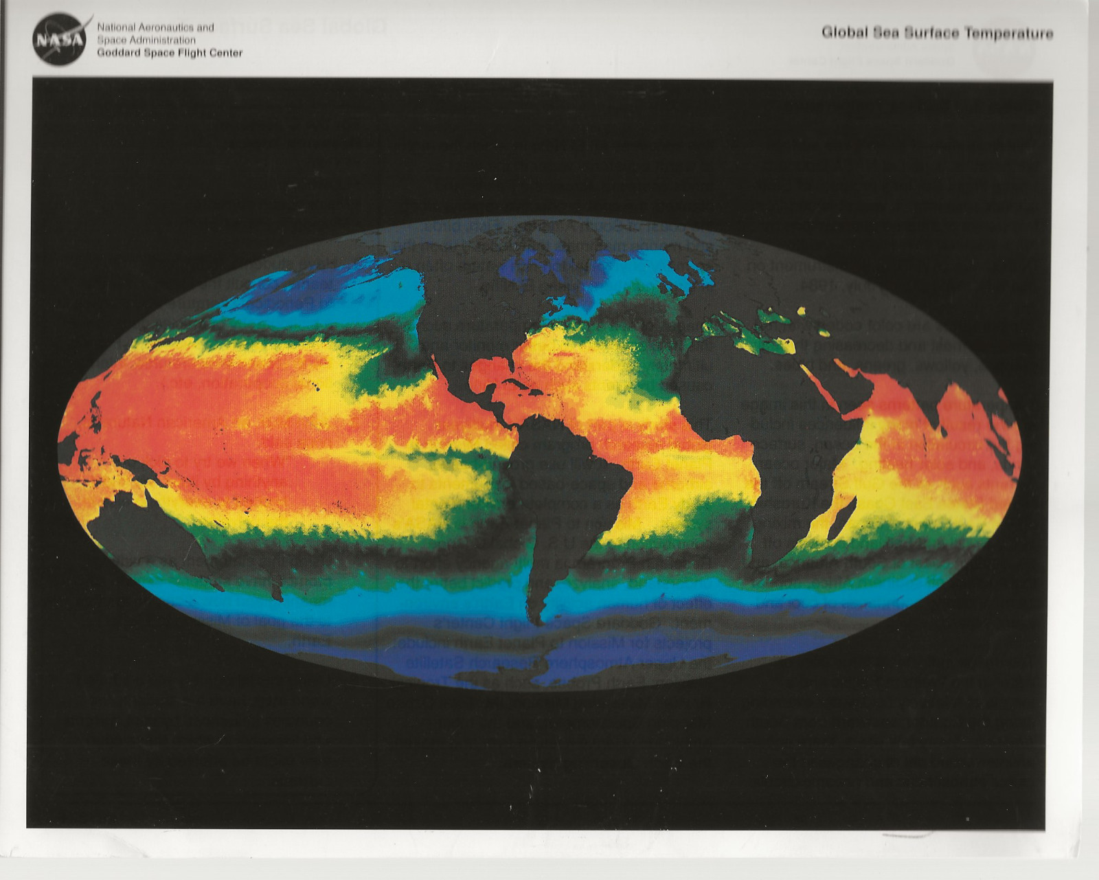 Global Sea Surface Temperature NASA Educational Offset Lithograph Acceptable
