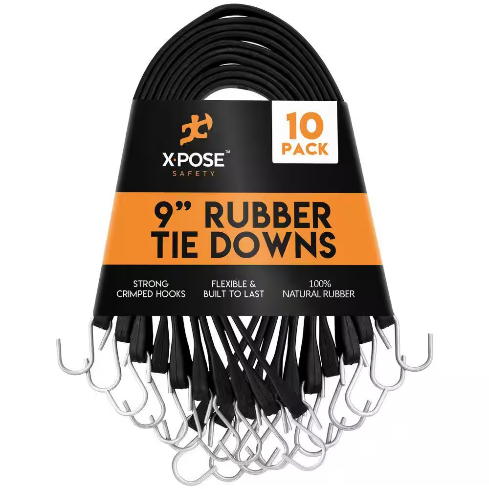 9 In. Molded Rubber Tie down Straps - 10 Pack