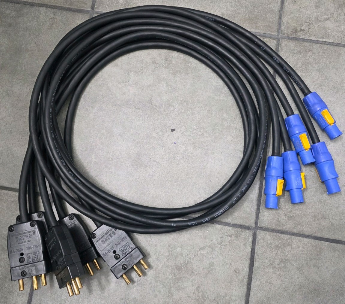 Stage Pin Male to PowerCon blue Female Adapter 300V 12 AWG 6 FT Cable Lot Of 5