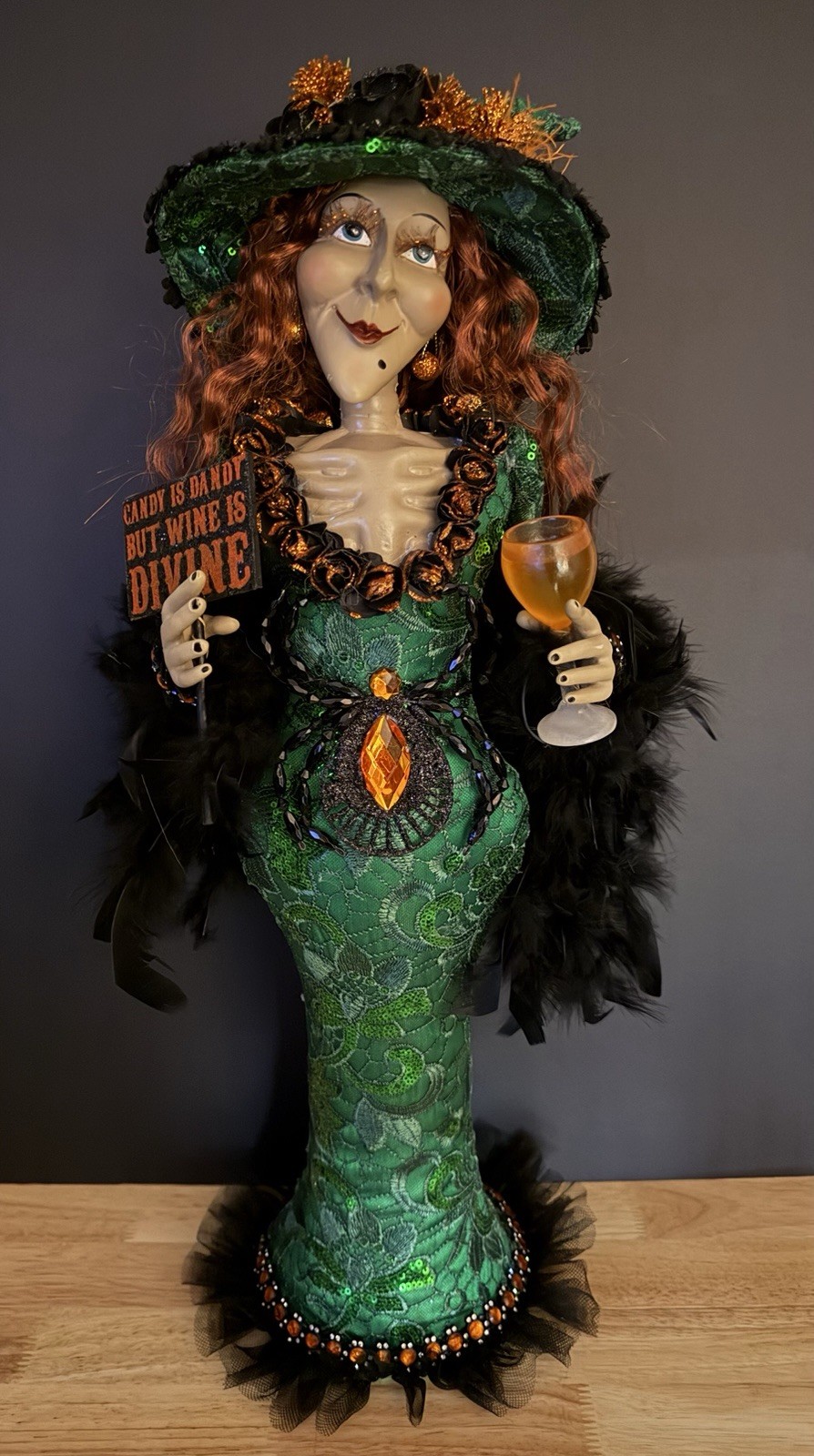 Karen Didian Witch Doll 23.5” Gothic Halloween Wine Diva Decor
