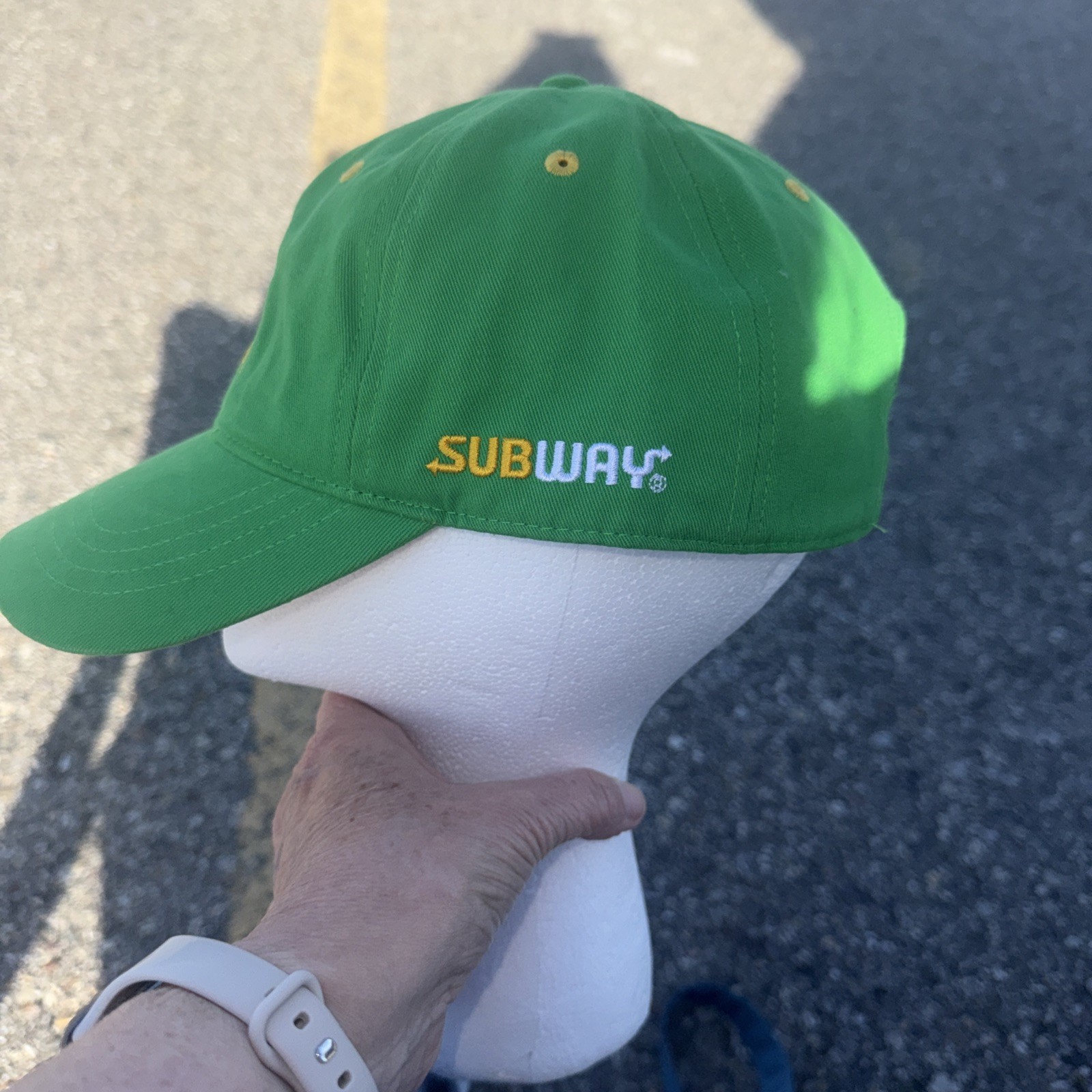 Subway Green hat Cap W Logo Yellow White Hook Loop