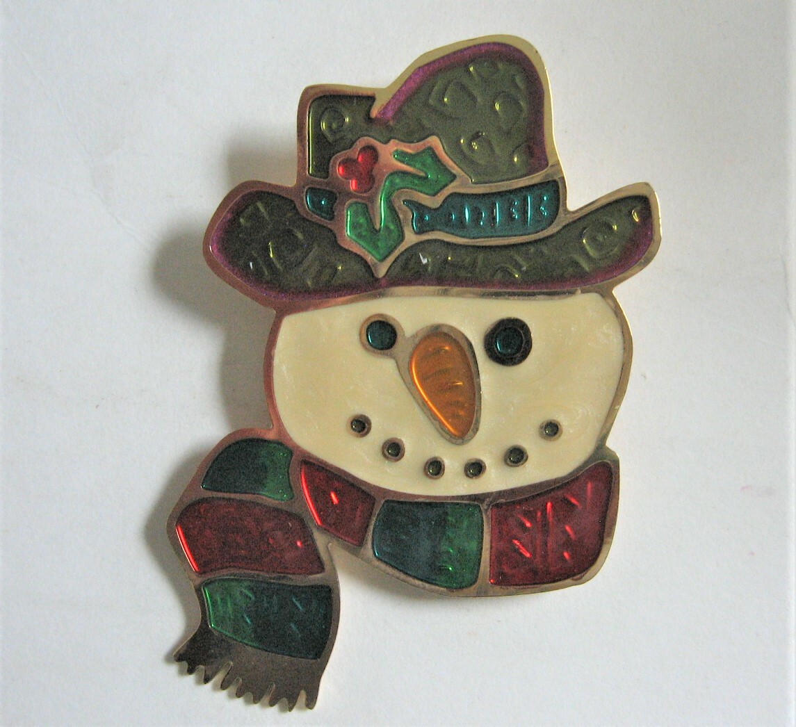 Two Hands Snowman Pin - Metal with Enamel