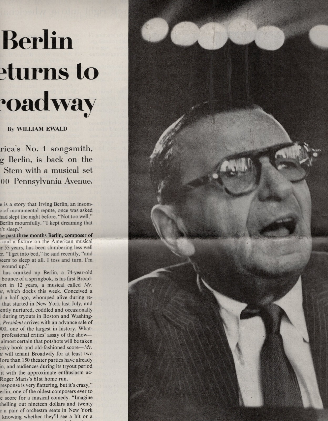 Irving Berlin Magazine Photo Clipping 2 page C1852