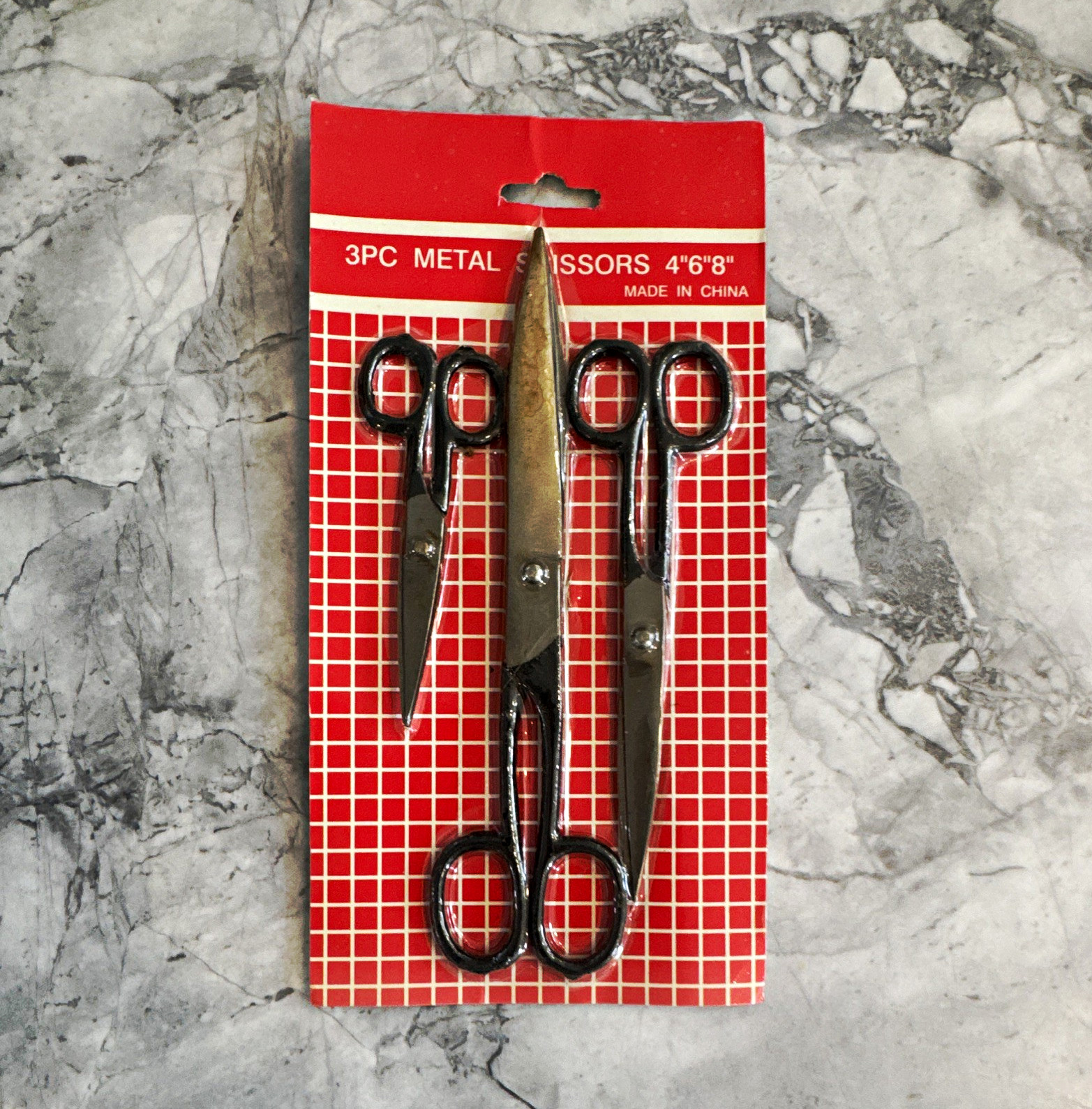 Vintage Pride 3-Piece Metal Household Scissors Set 4" 6" 8" Straight Edge Black