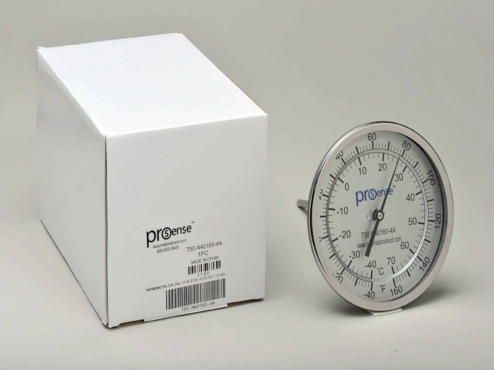 AUTOMATION DIRECT T50-N40160-4A THERMOMETER 5 IN DIAL -40-160F 4 IN-STEM NIBFS
