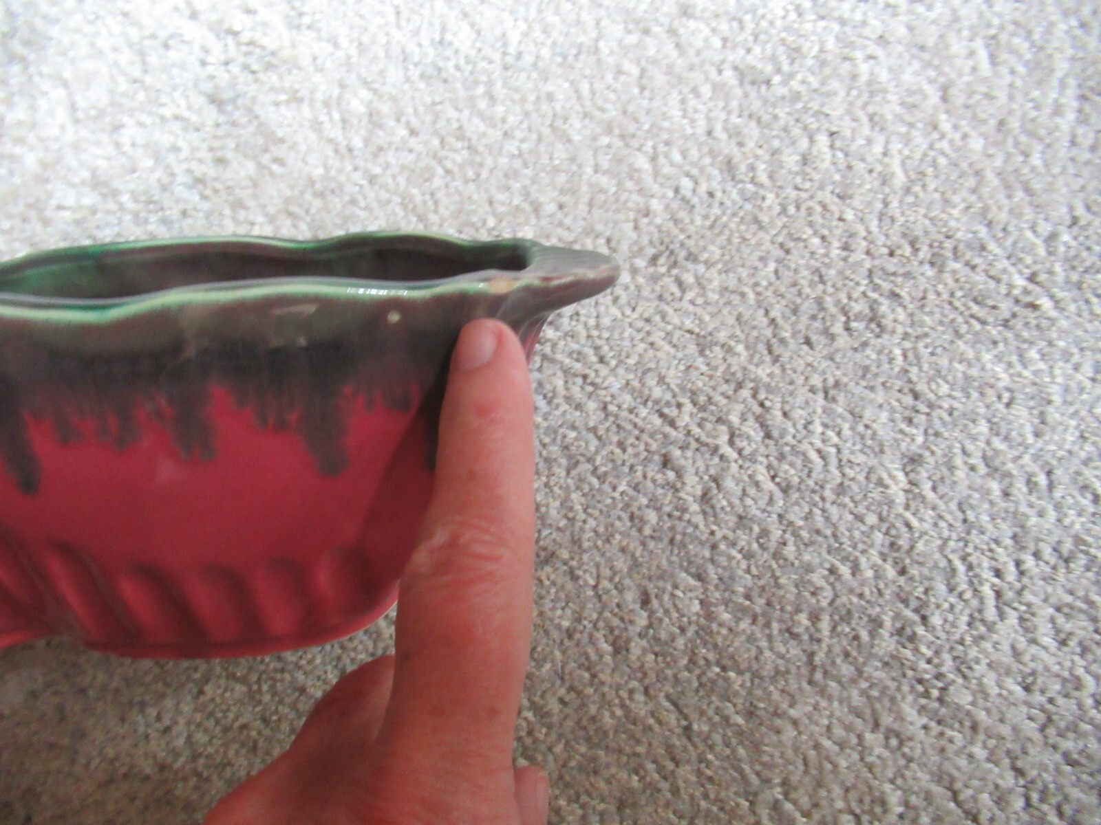 Vintage RRPCO Roseville 388-12 Rectangle Pink Green Dripping Glaze Planter