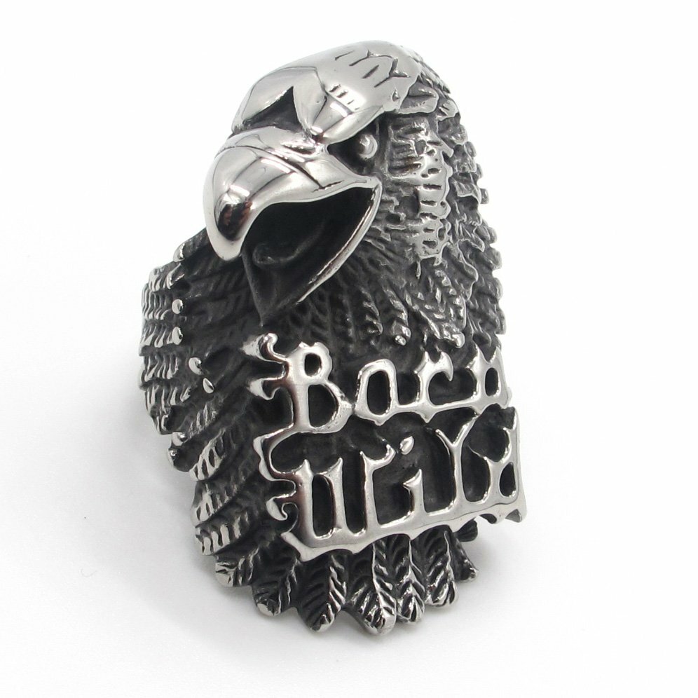 MENDEL Mens Motorcycle Biker Hawk Eagle Ring Born Wild Stainless Steel Size 8-13