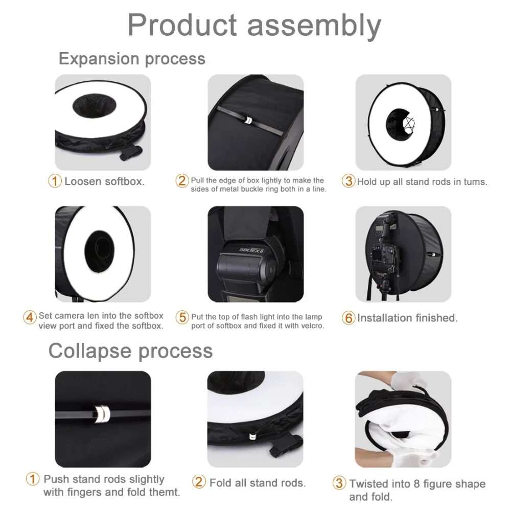 PULUZ Foldable Diffuser 45cm Soft box Round Style Ring Softbox Flash Light