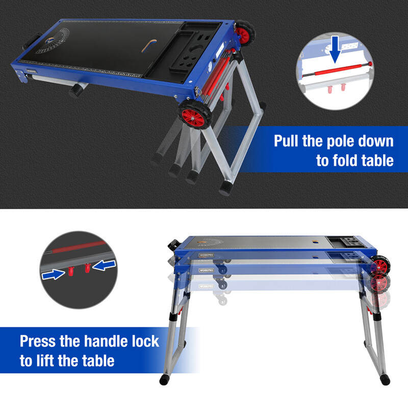 WORKPRO 5-in-1 42" Portable Rolling Miter Saw Stand Workbench Folding Work Table
