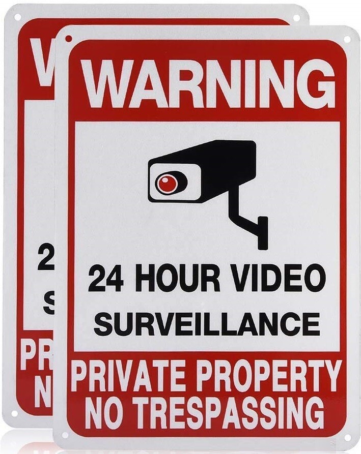 2 PACK Private Property No Trespassing Sign Video Security Camera Signs for Yard