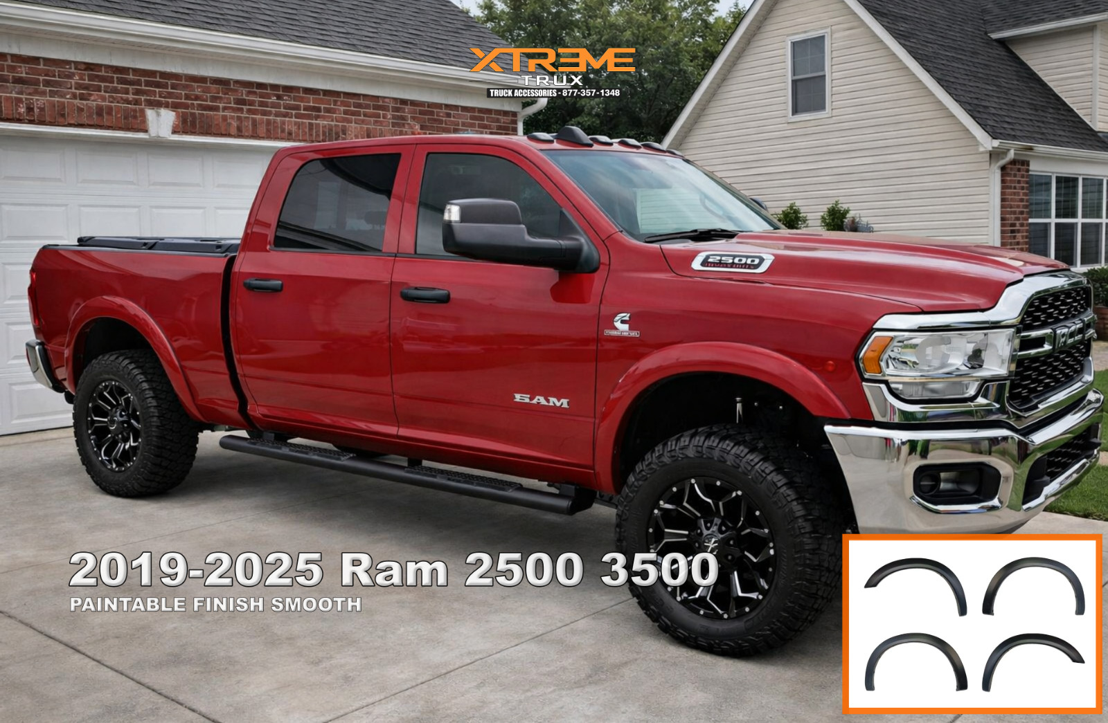 Paintable Black 2019-2025 Ram 2500 3500 HD OE Style Fender Flares Full Set 4 pcs