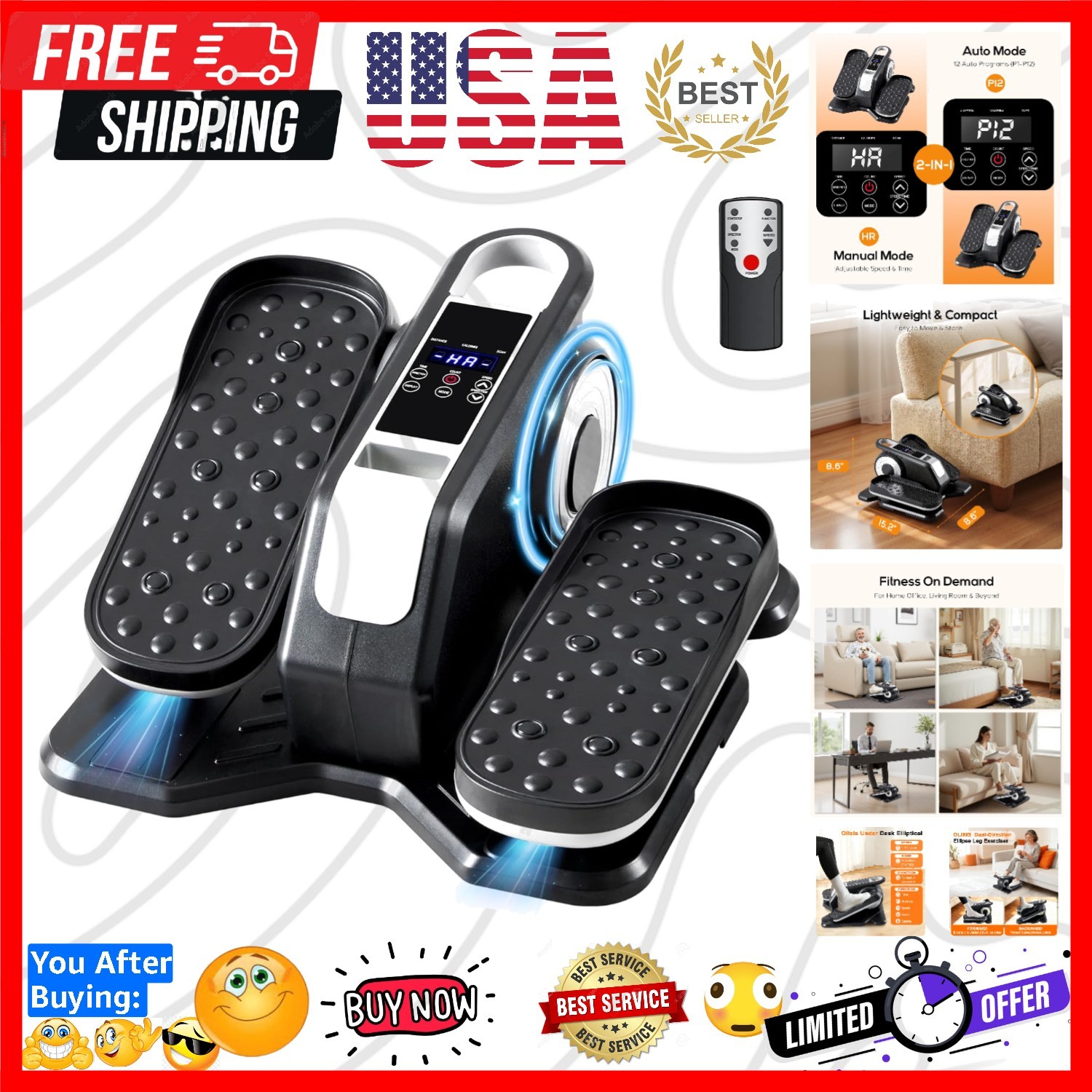 Under Desk Elliptical Machine with-Remote Control
