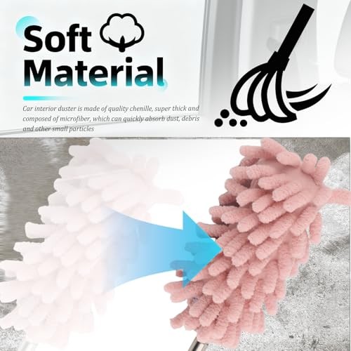 2PCS Car Duster Interior with Bendable Head & Retractable Extension Pink