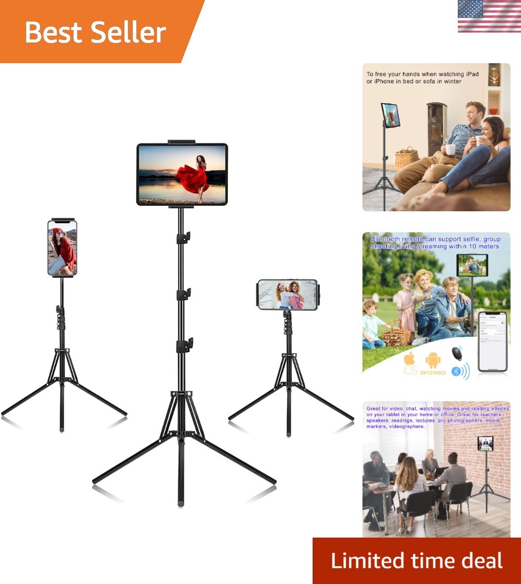 Adjustable 65 Inch Height Tripod Stand for iPad and Tablets