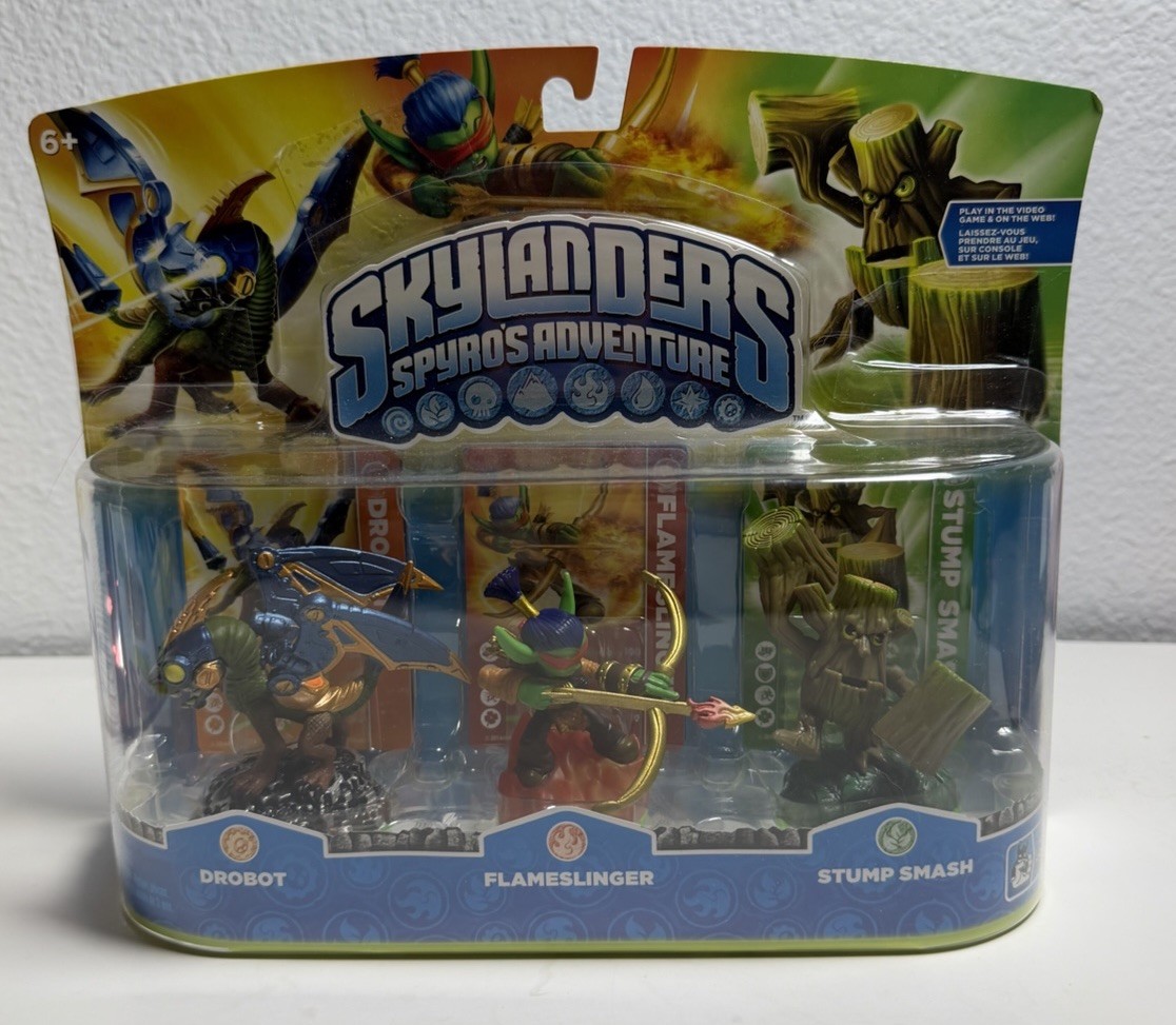 Skylanders Activision Spyro's Adventure 3 Pack Drobot Flameslinger Stump Smash