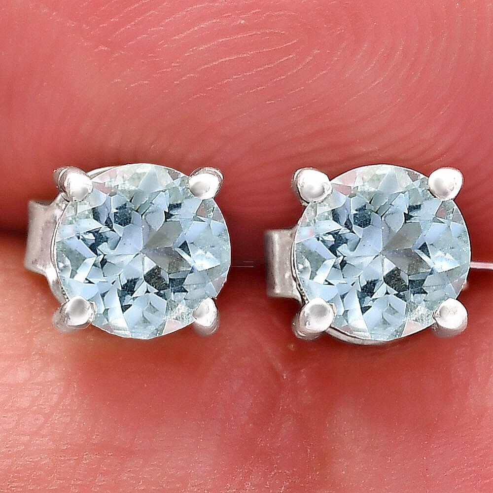 925 Sterling Silver Round Gemstone Stud Earrings – Birthstone Jewelry DGE1073