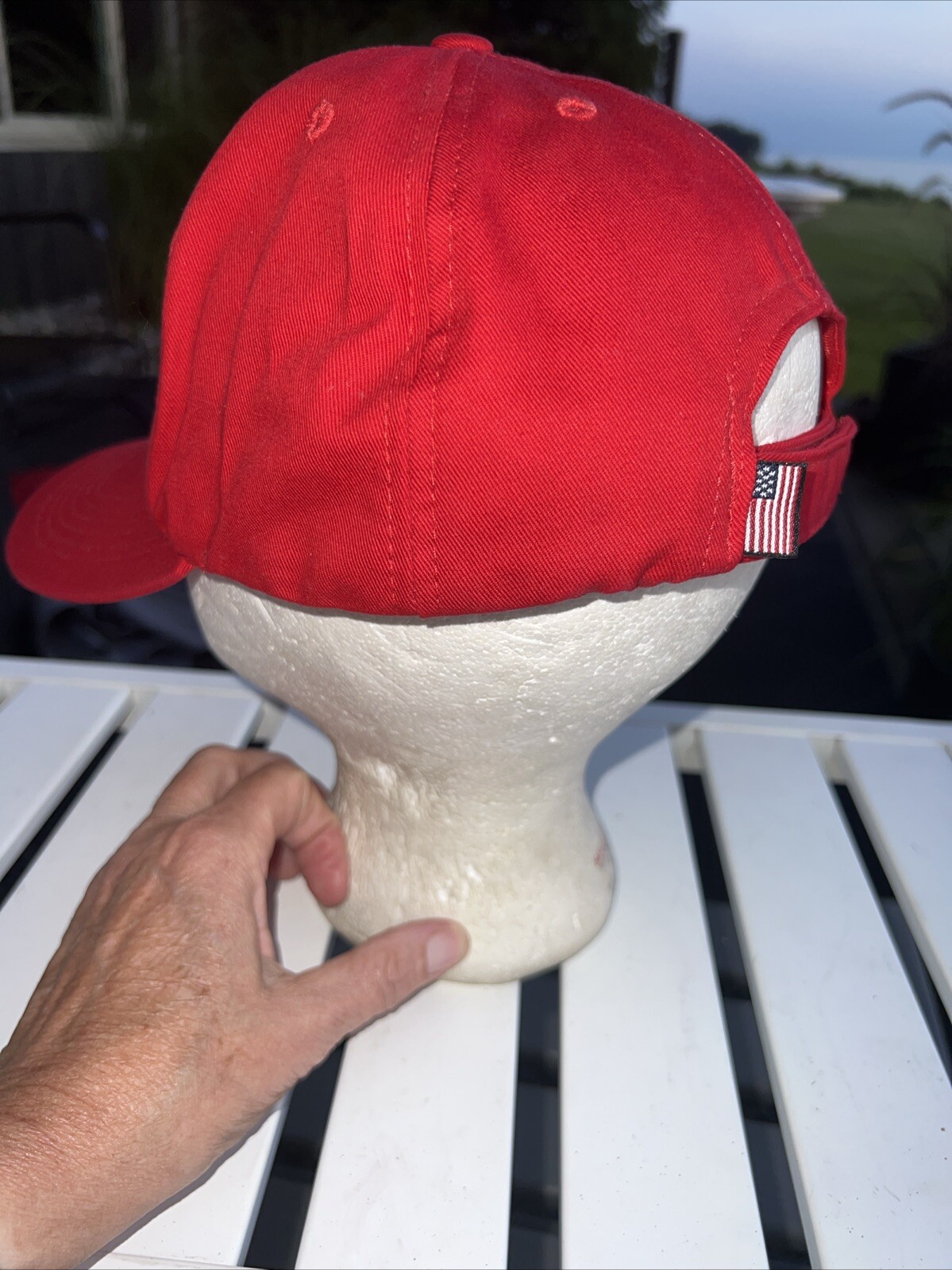 IBEW Local 153 Electricians Red Hat Cap Blue White Accents Hook Loop FlagTag EUC