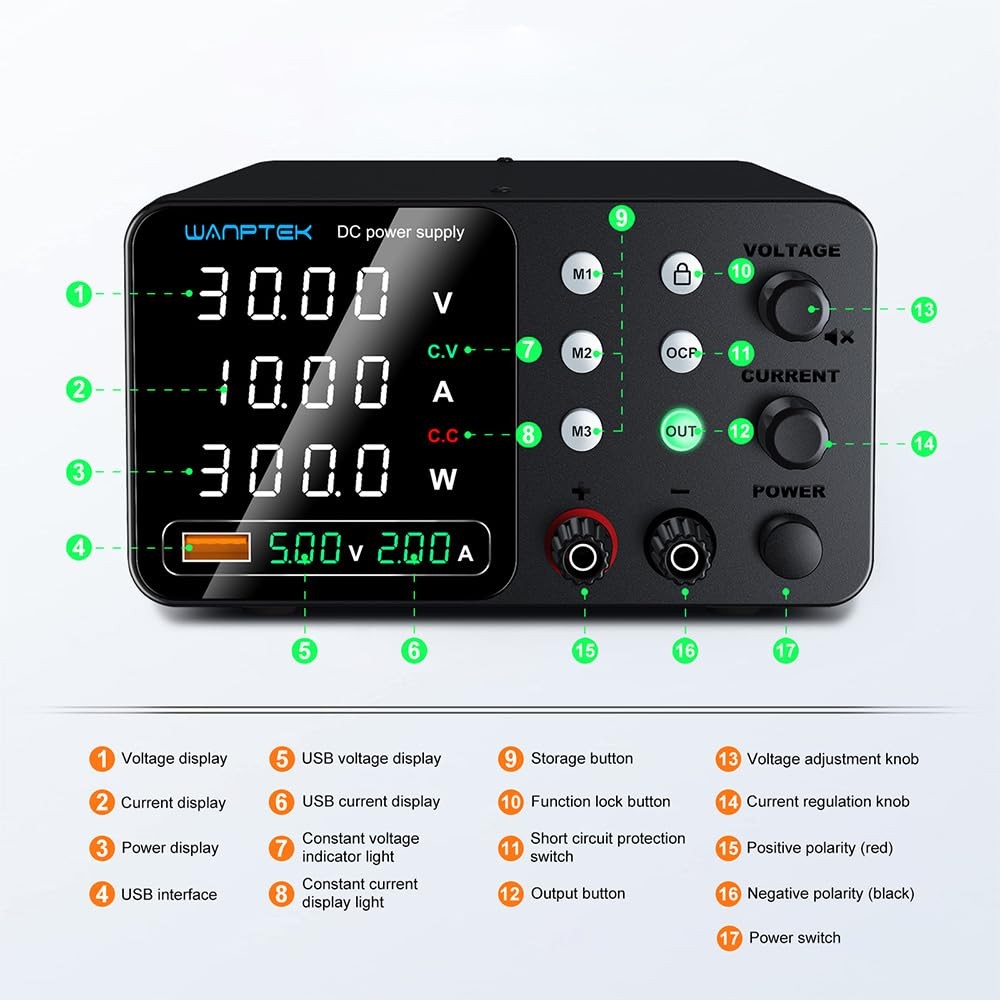 WANPTEK 30V 10A Black Power Supply