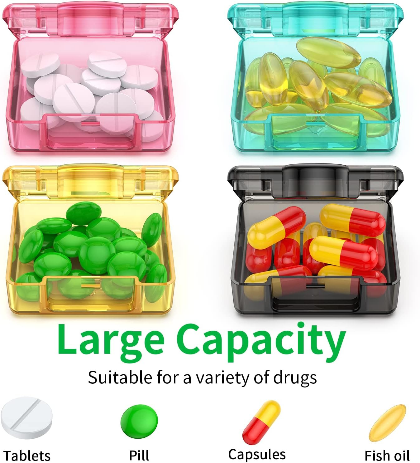 Small Pill Box 4 Pcs,Cute Travel Pill Organizer Case Mini Tiny Clear Plastic Sto