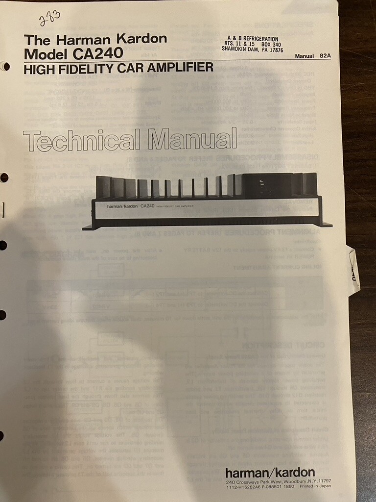 HARMAN KARDON CA240 CAR AMP Service Manual *ORIGINAL* BOOK OR PDF-FREE SHIPPING