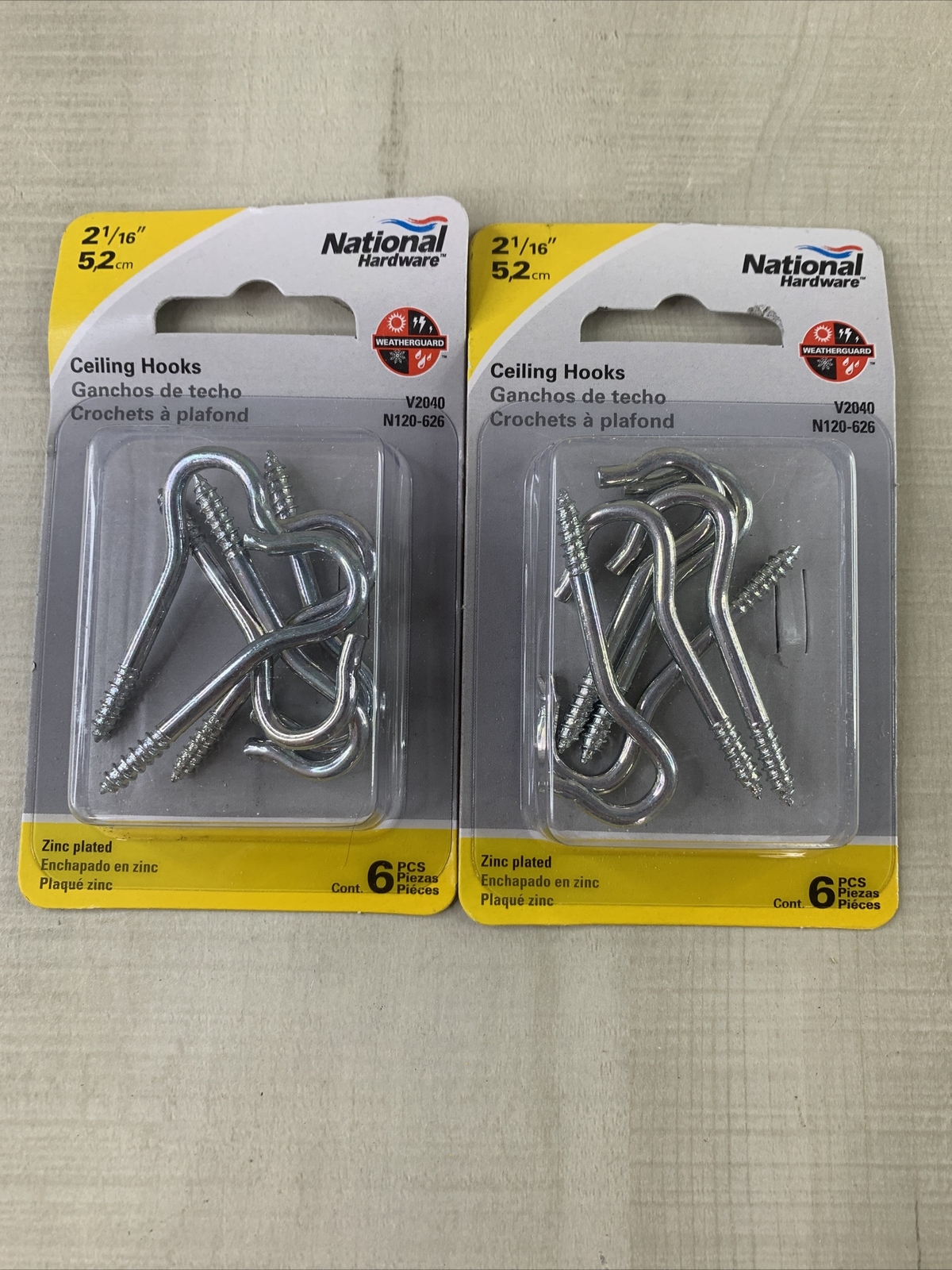 Lot Of 2 (6 Pack) National Hardware  Zinc-Plated  2-1/16 in.  Ceiling Hooks NEW