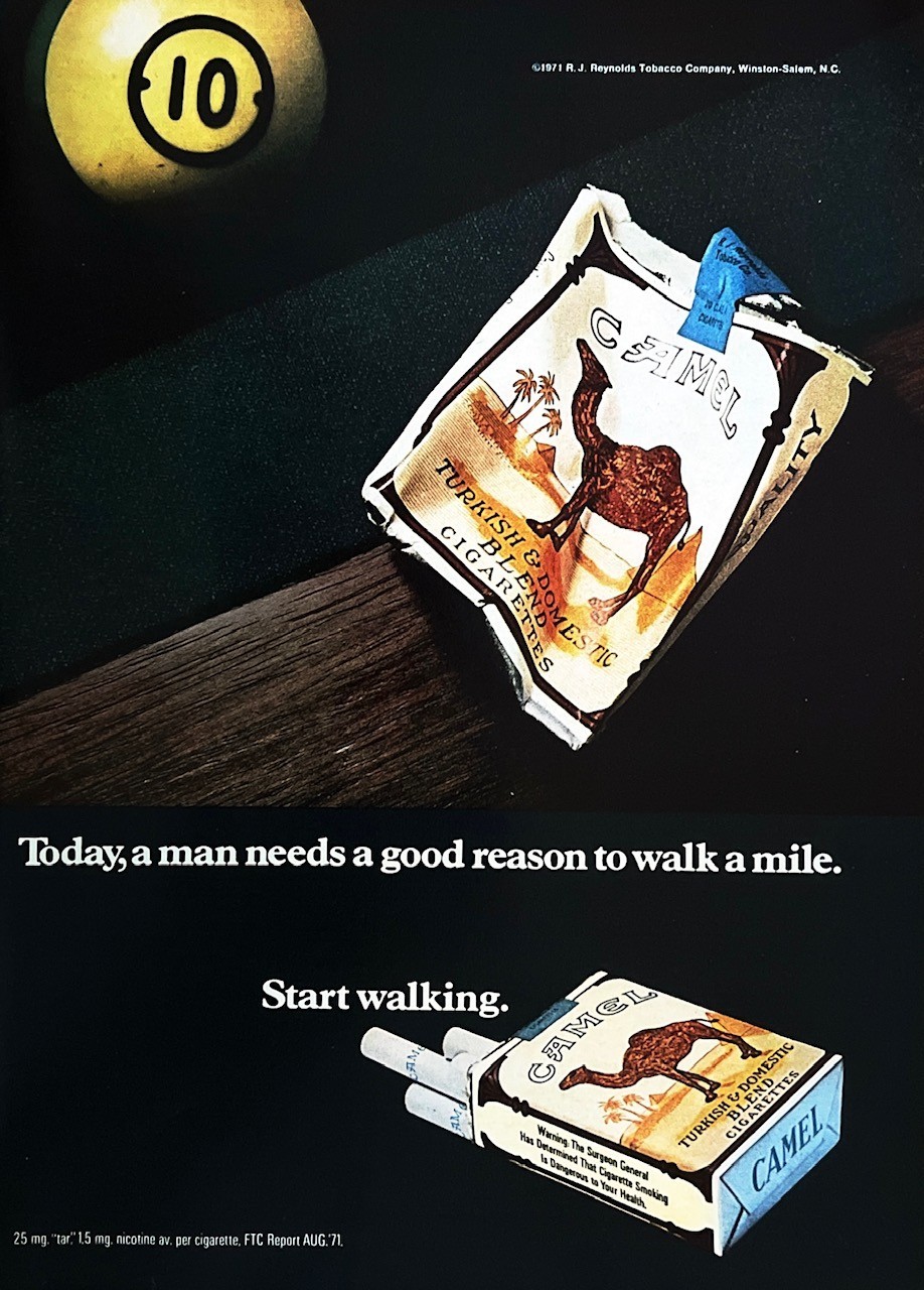 1972 CAMEL Genuine Vintage Print Ad Cigarettes Billiards Pool Theme Smoking