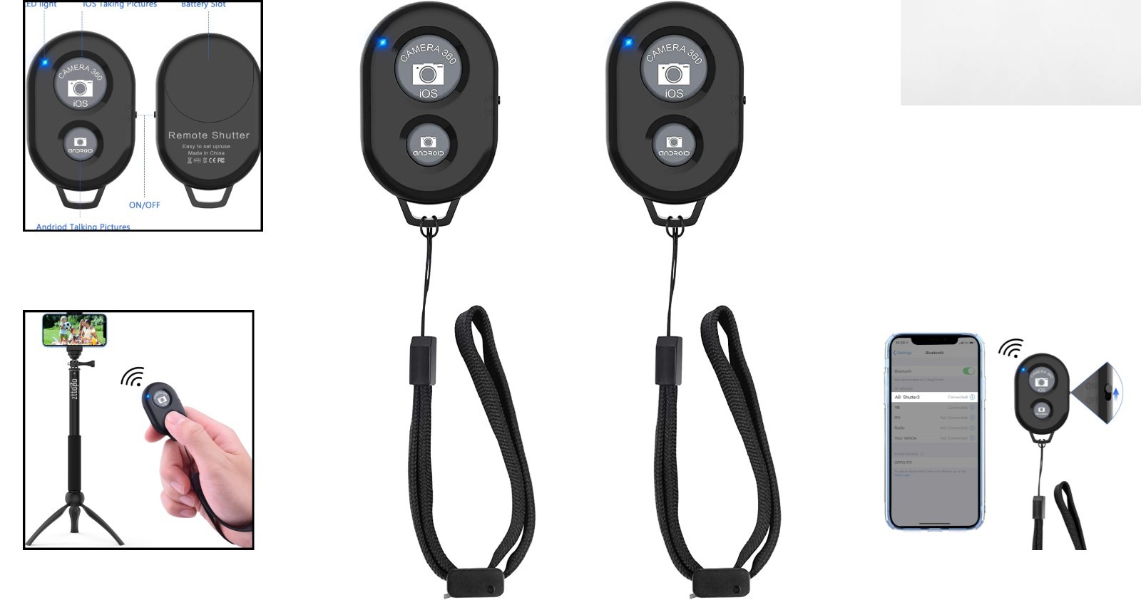 Rechargeable Camera Remote Shutter for iPhones & Androids - Perfect for Selfies