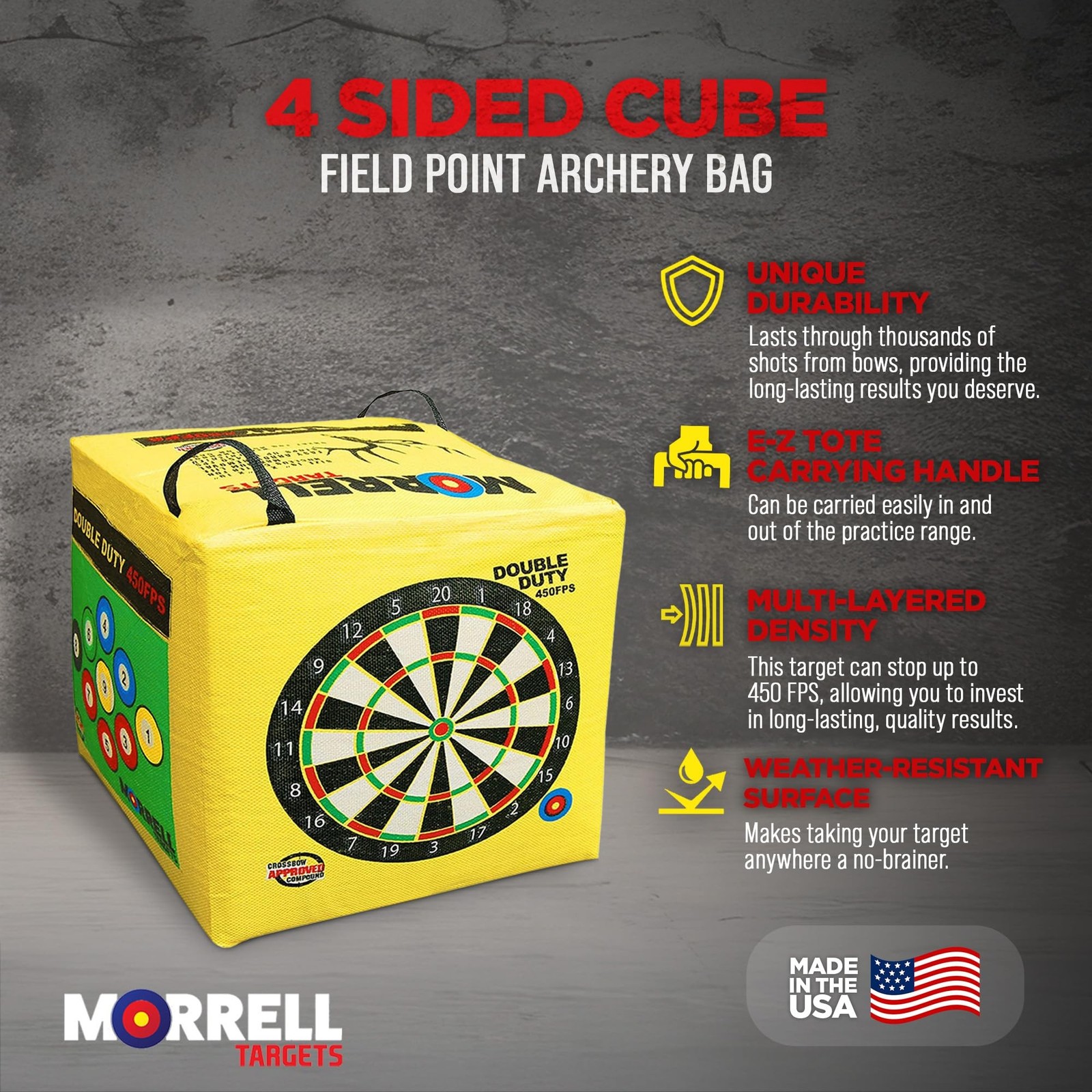 Morrell Double Duty 450 FPS Cube Field Point Archery Bag Target with Traditio...