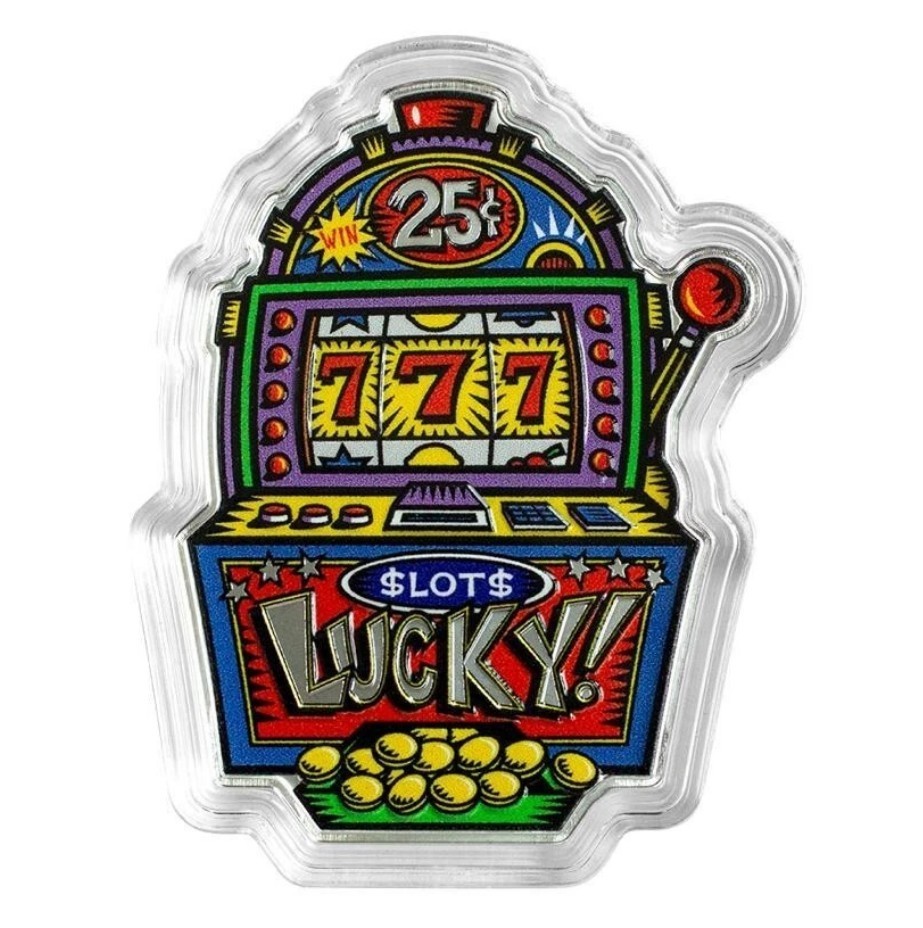 2024 Pamp Suisse Burton Morris Lucky 7's Slot Machine 1 oz Colorized Silver Coin