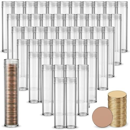 50 Pack Coin Storage Tube for Cent Collection, Clear Plastic Coin Holders with