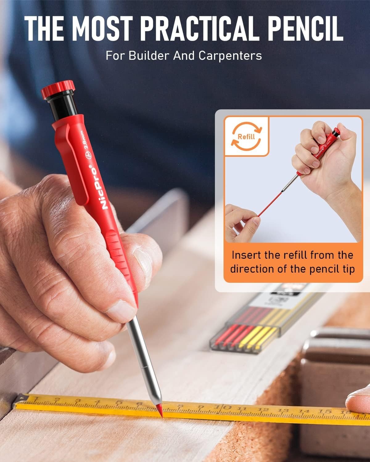 Complete Carpenter Pencil Set - 3 Mechanical Pencils with 39 Refills & Sharpener