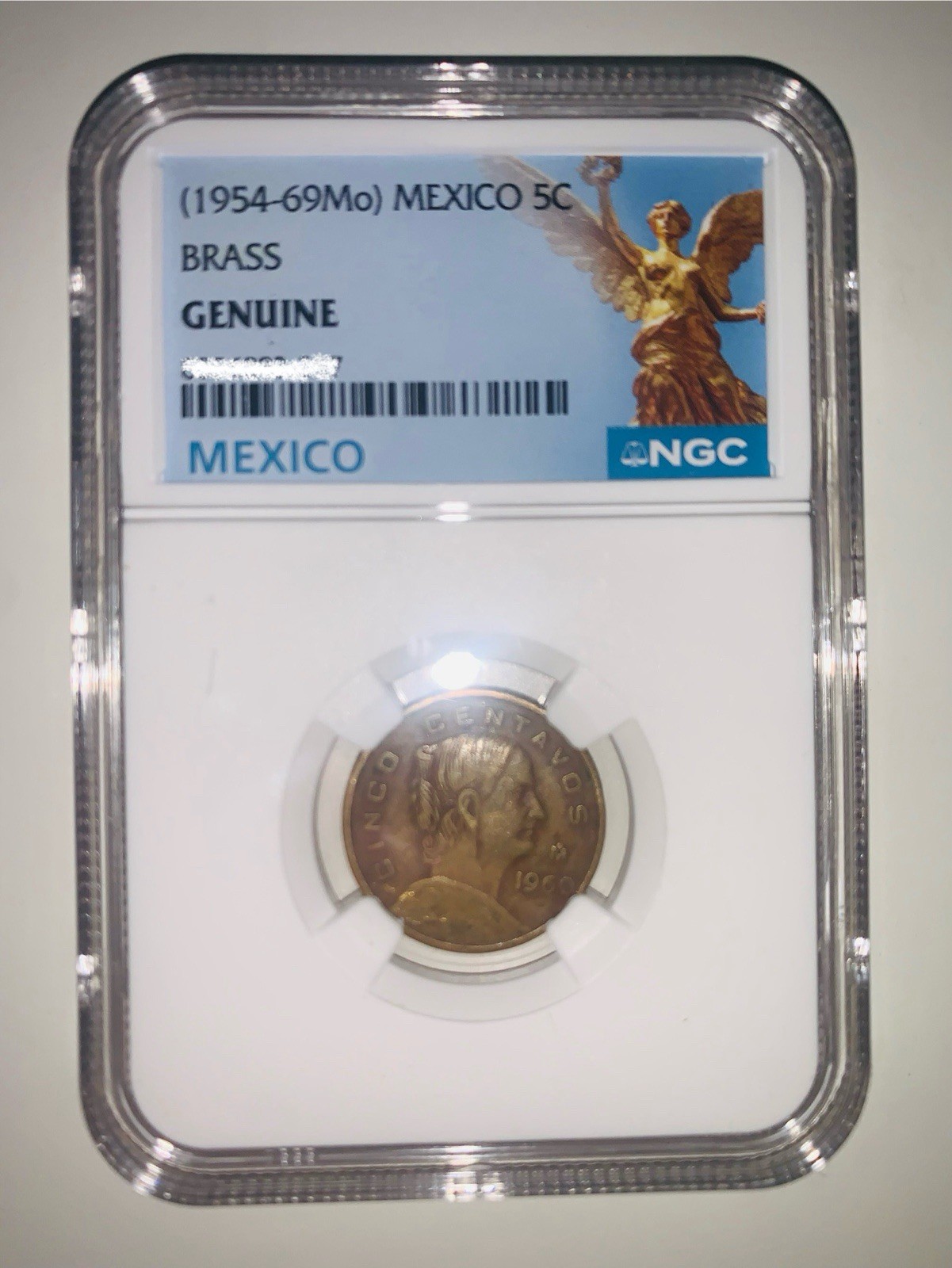 1954-69 Mo Mexico 5c Brass Genuine NGC Cinco Centavos