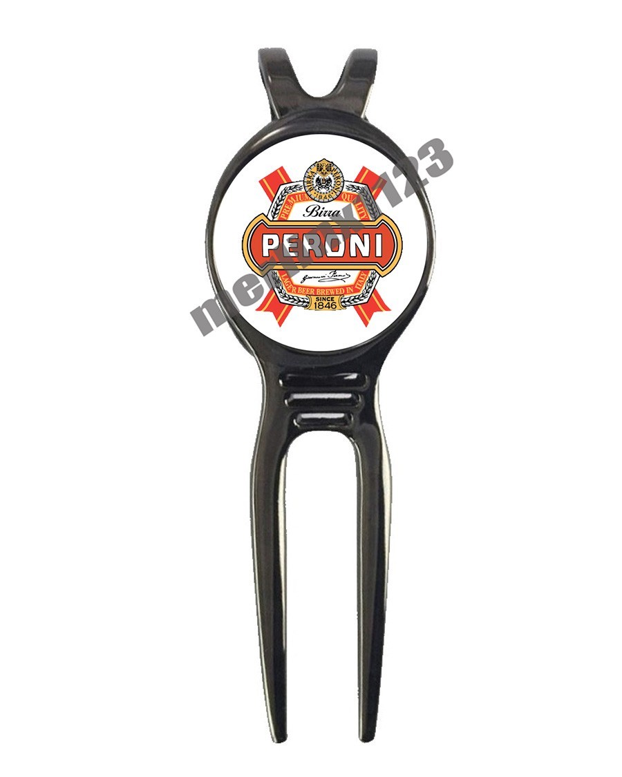 Peroni Beer Birra Golf Ball Marker + Black Gunmetal Divot Tool Beer