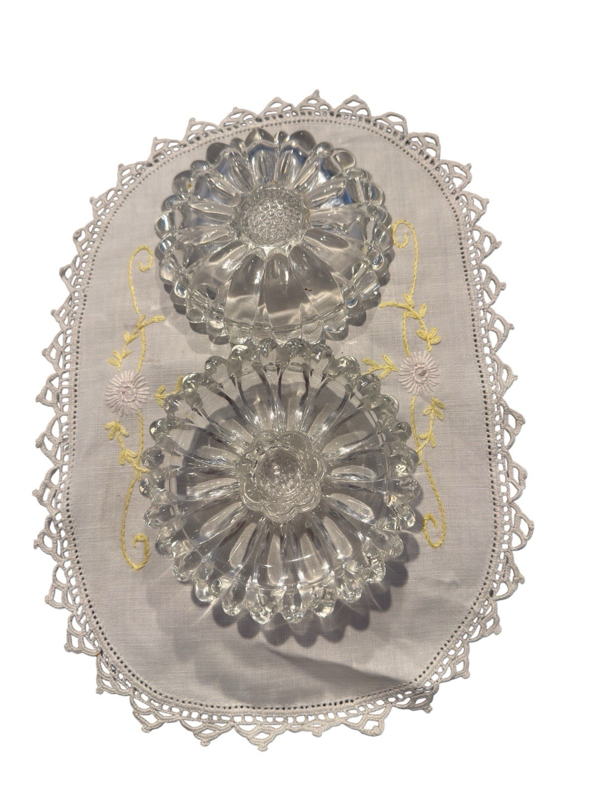 Set of 2 Clear Round Sunflower Glass Decorative Candle Holder