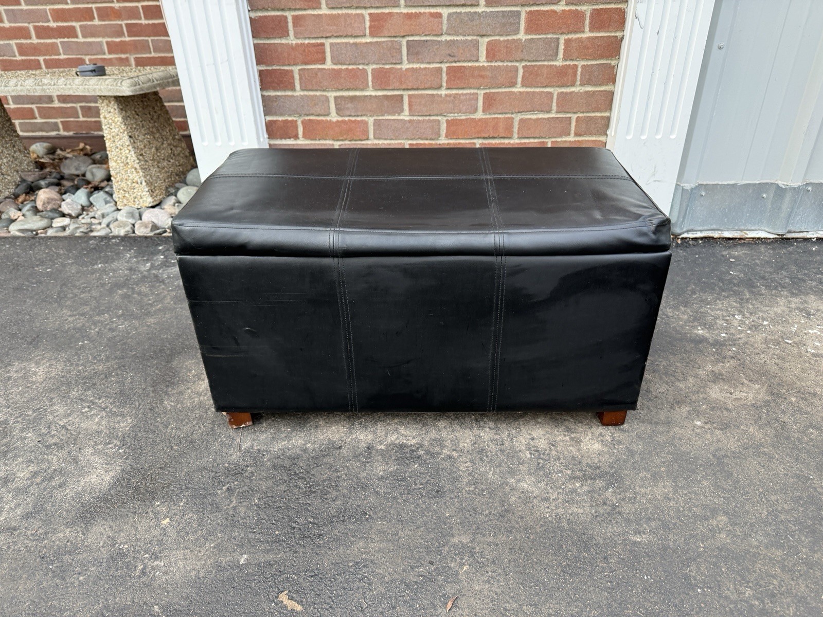 Black Faux Leather Storage Ottoman Bench 30" Rectangular Footstool w/ Wood Feet