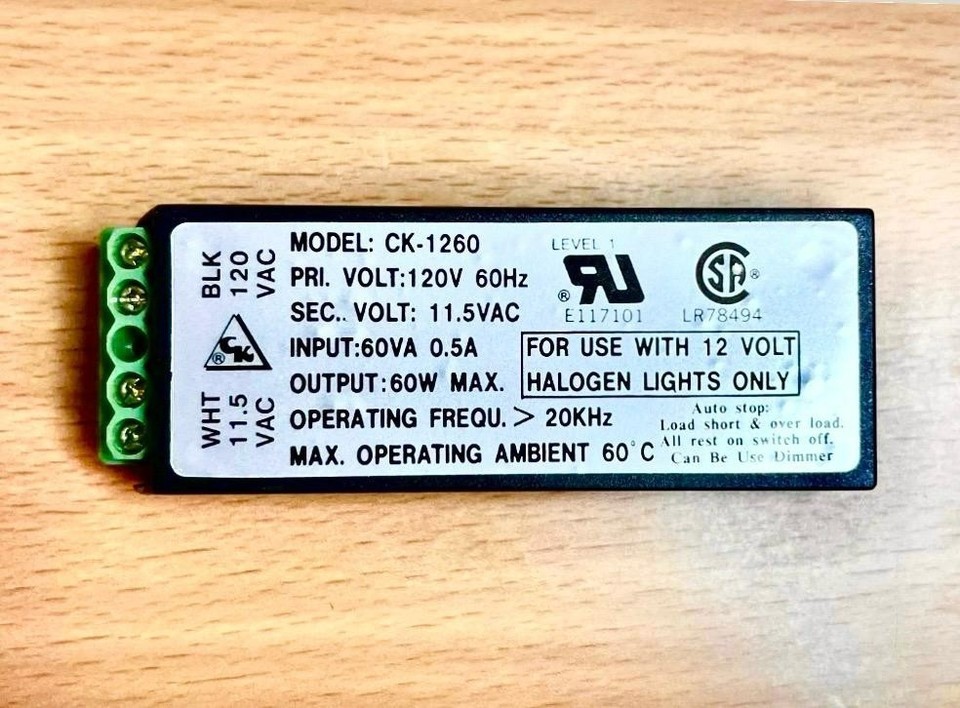 LUX UNLIMITED 60W ELECTRONIC TRANSFORMER 12V HALOGEN CK-1260