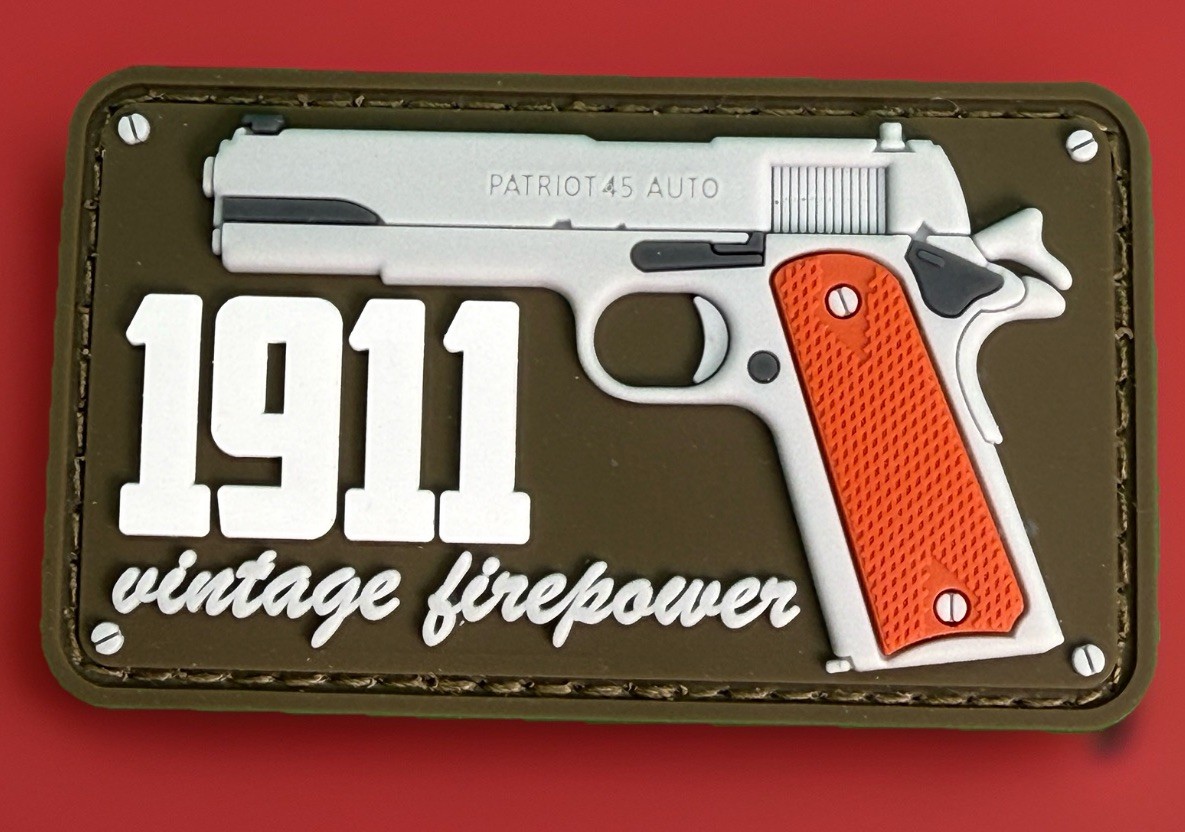 1911 Vintage Firepower Tan FDE Rubber Morale Hook Loop Patch pistol gun bag