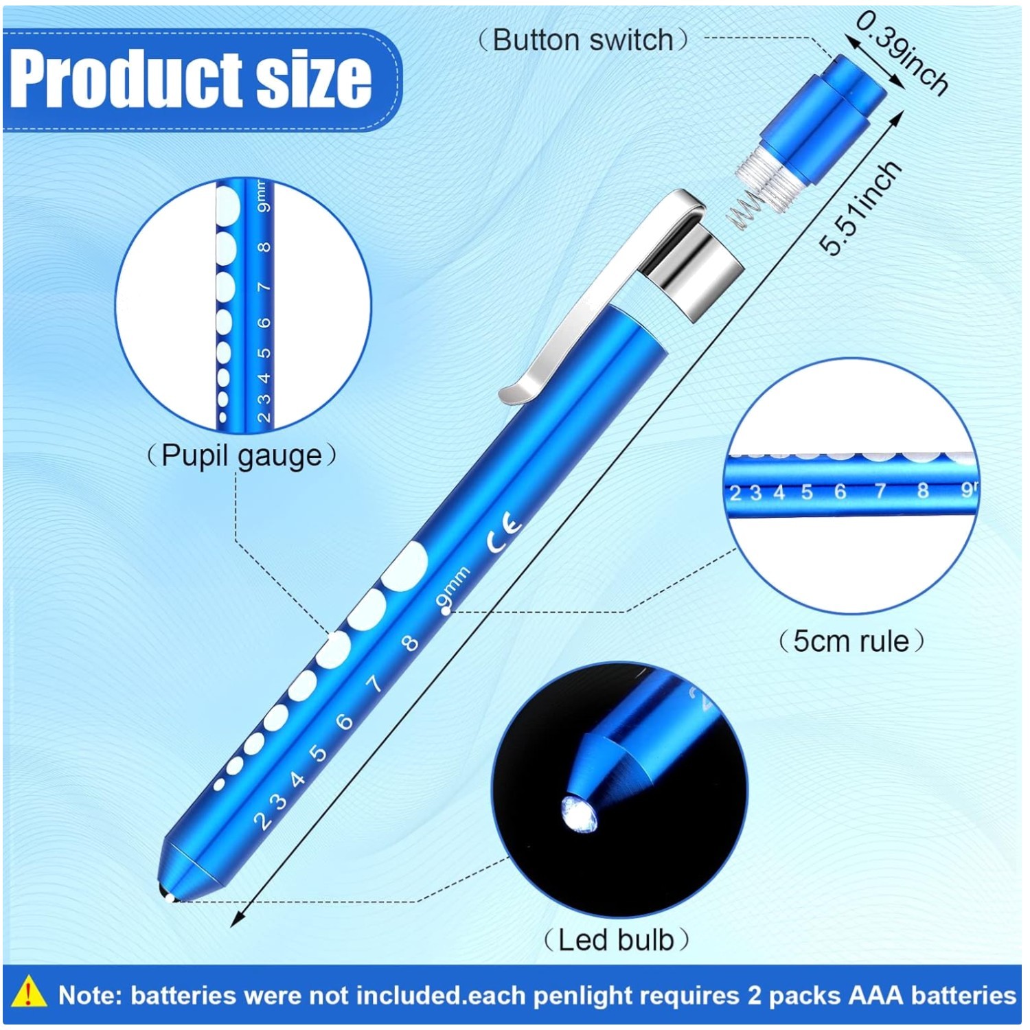 Reusable Pen Light with Pupil Gauge (30 Pack)