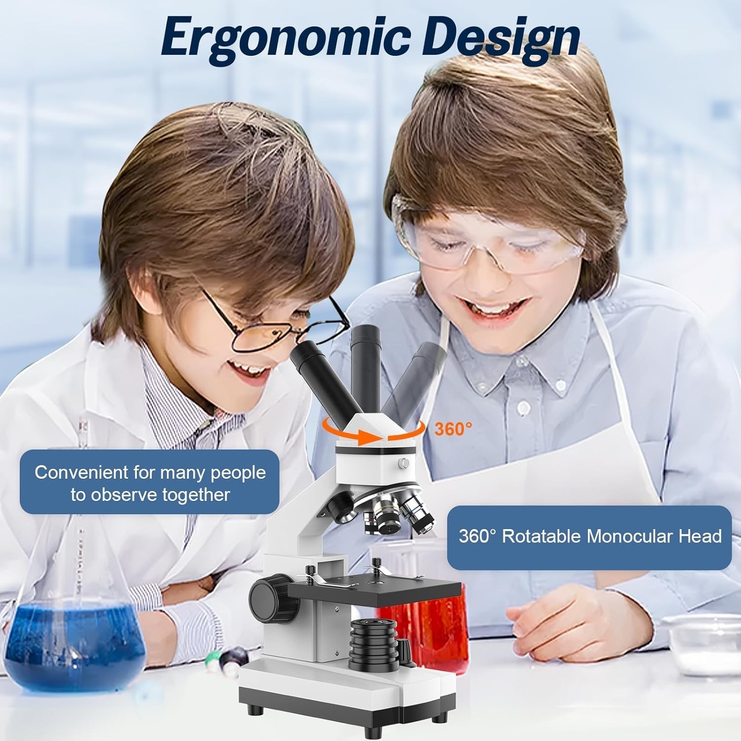 Microscopio para adultos, niños y estudiantes, microscopios 40X-2000X cuerpo.