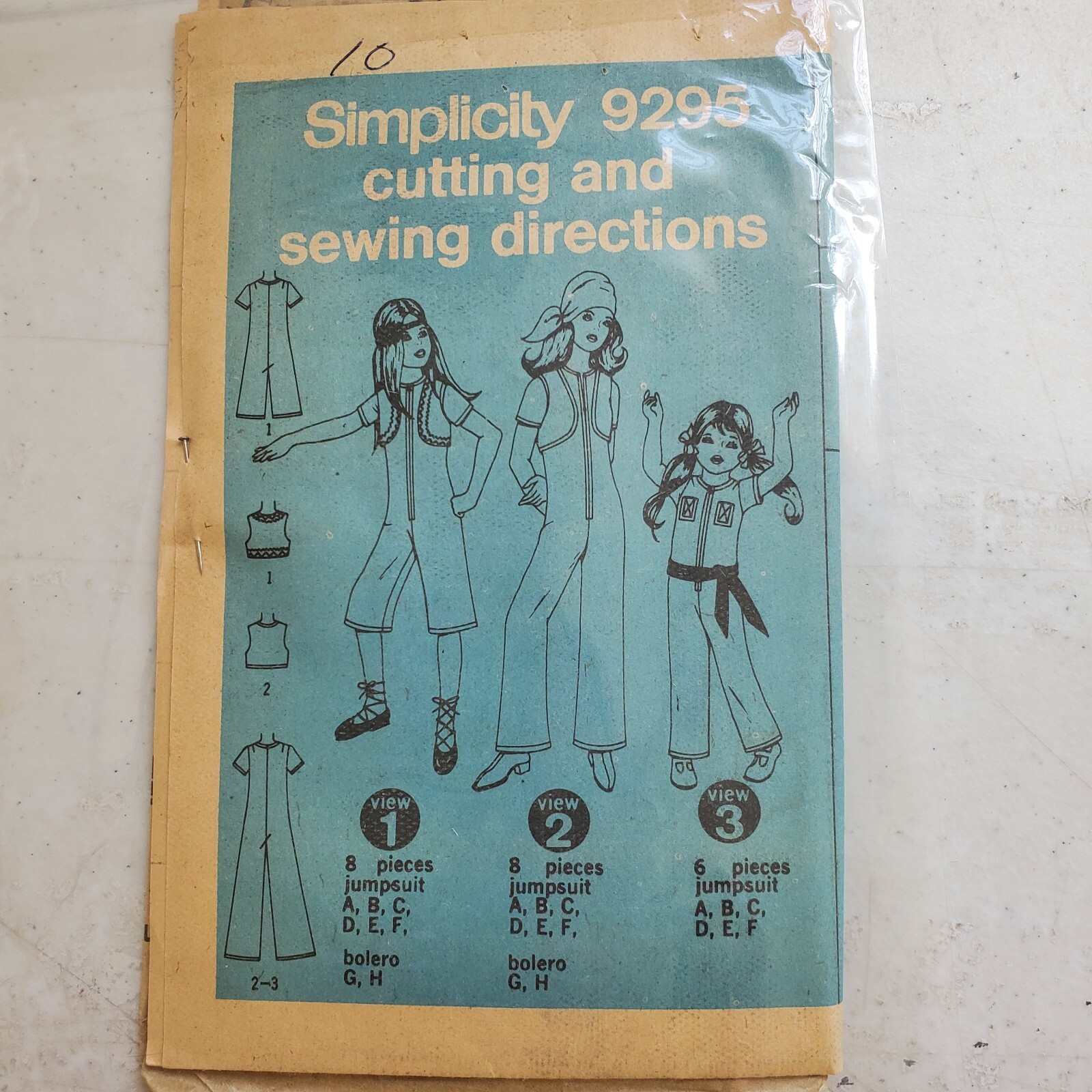 Vintage Simplicity 9295 Girls Jumpsuit Front Zip Bolero Vest Misses 10 CUT 1971
