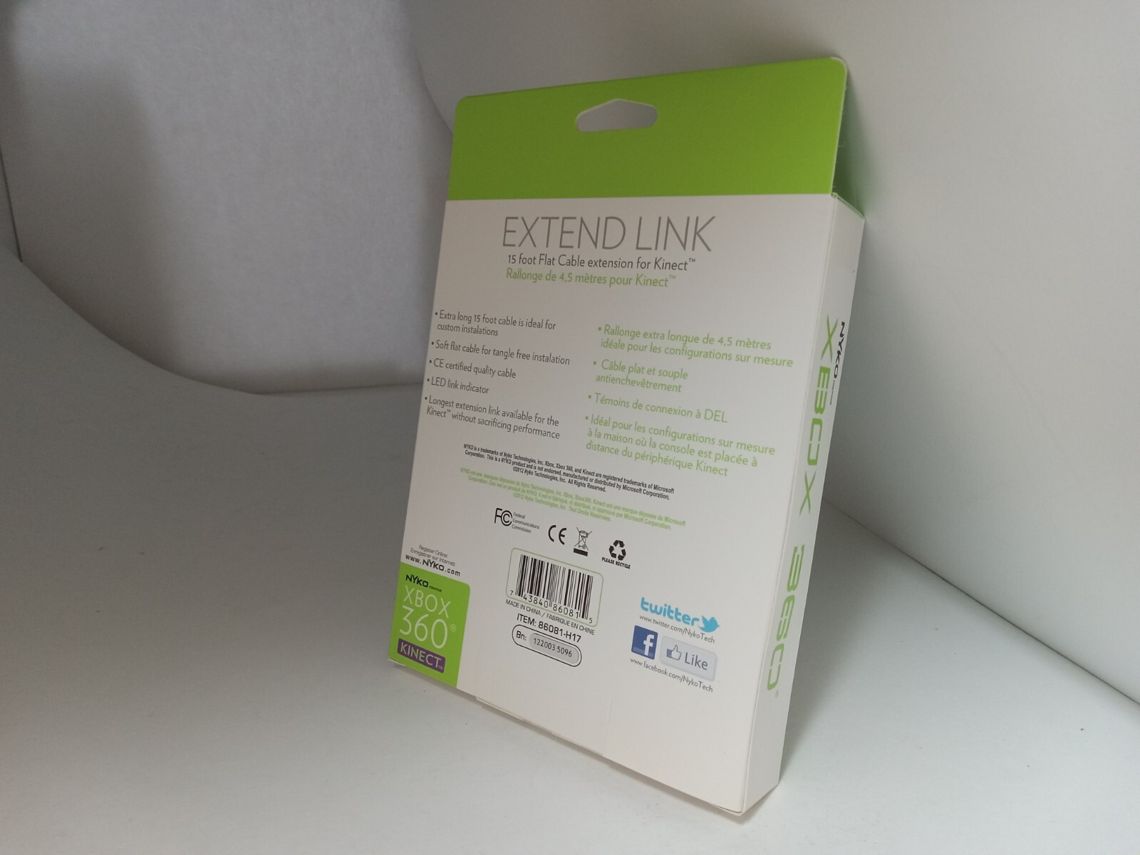 NEW NYKO EXTEND LINK Extra Long Flat 15FT KINECT Extension cable for XBOX 360 2B