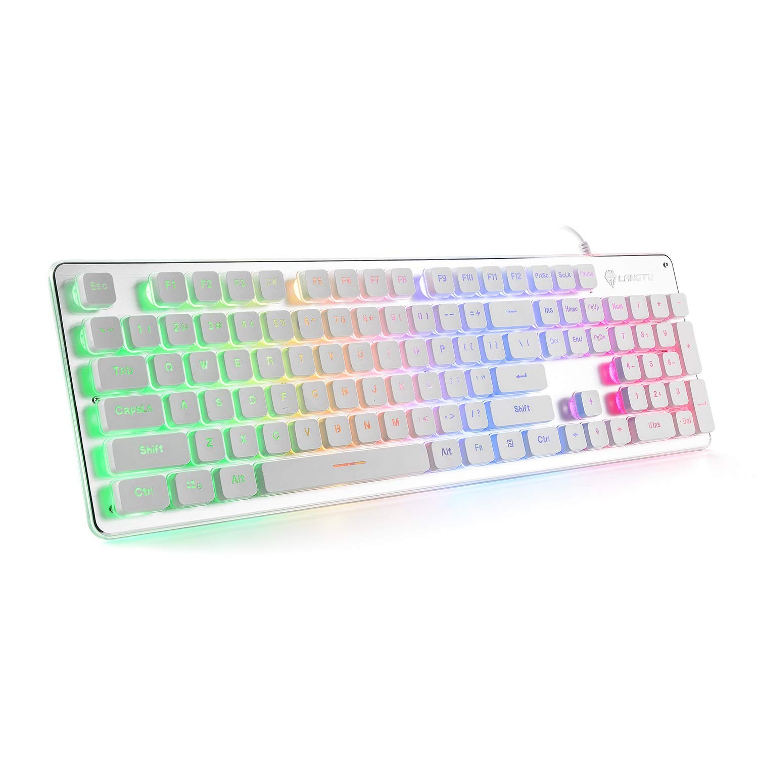 LANGTU Membrane Gaming Keyboard, Rainbow LED Backlit Quiet Keyboard for Offic...