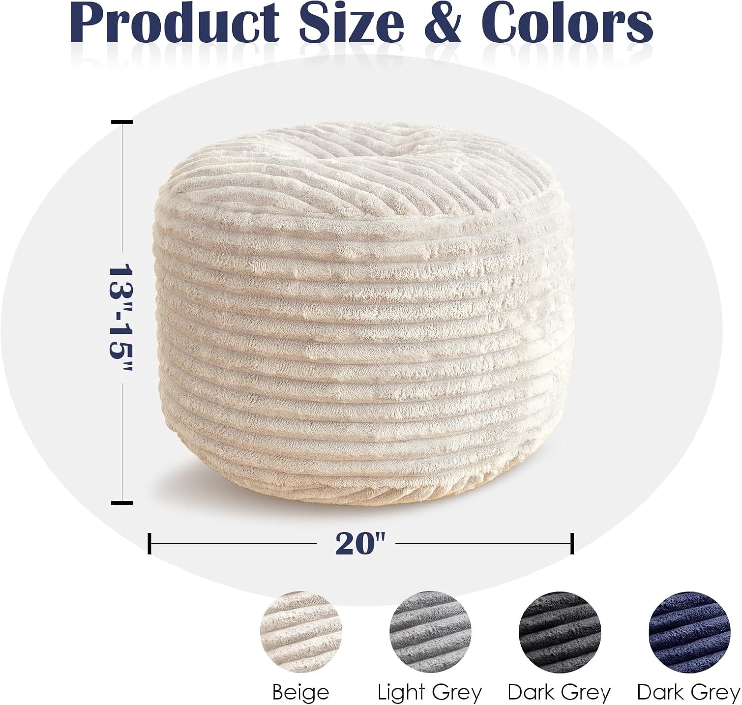 SHOUREN Round Pouf Ottoman Corduroy Foot Rest Fluffy Storage 20x15in Beige