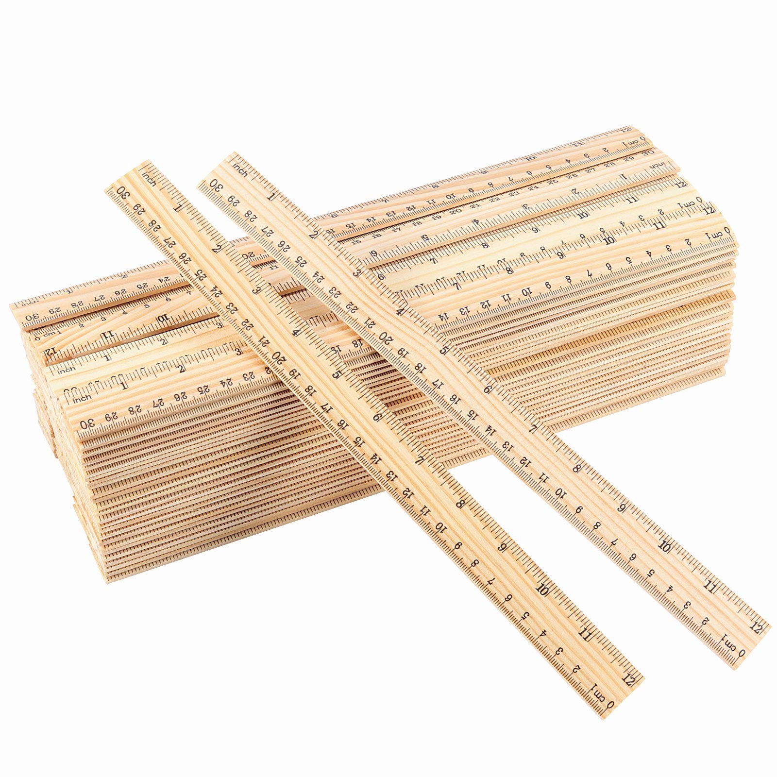 96 Pack 12 Inch Wooden Rulers Bulk 30cm Wood Ruler Measuring 2 Scales for Hom...