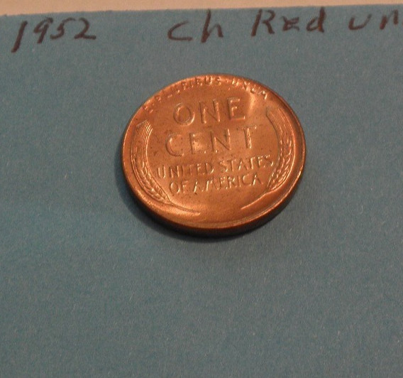1952 BRILLIANT RED UNCIRCULATED SHARP DETAIL WHEAT CENT 3