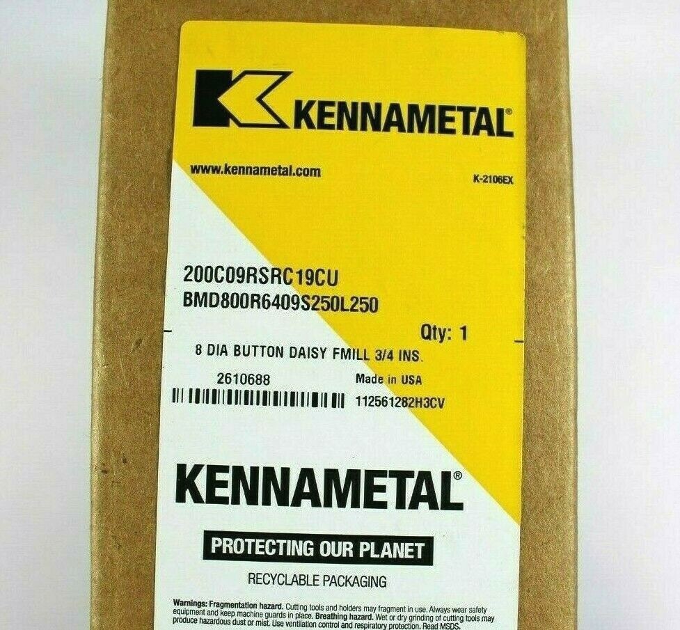 Kennametal BMD800R6409S250L250 Face Mill 8" Button Face Brand New 200C09RSRC19CU