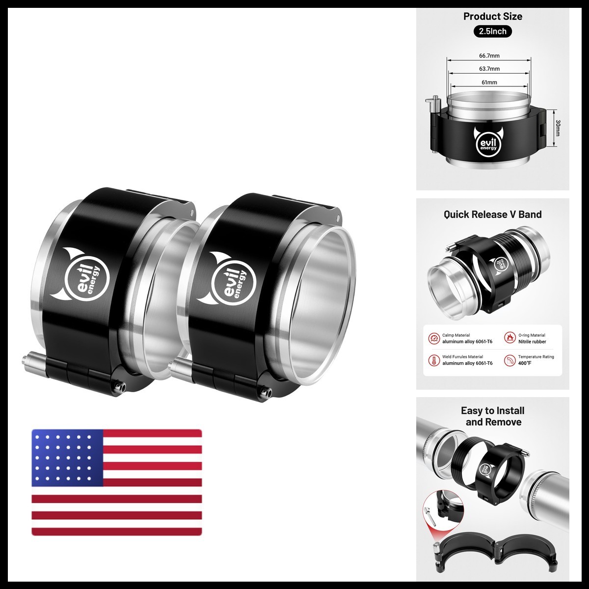 EVIL ENERGY V Band Aluminum Clamp 2, 2.5" Intercooler Pipe