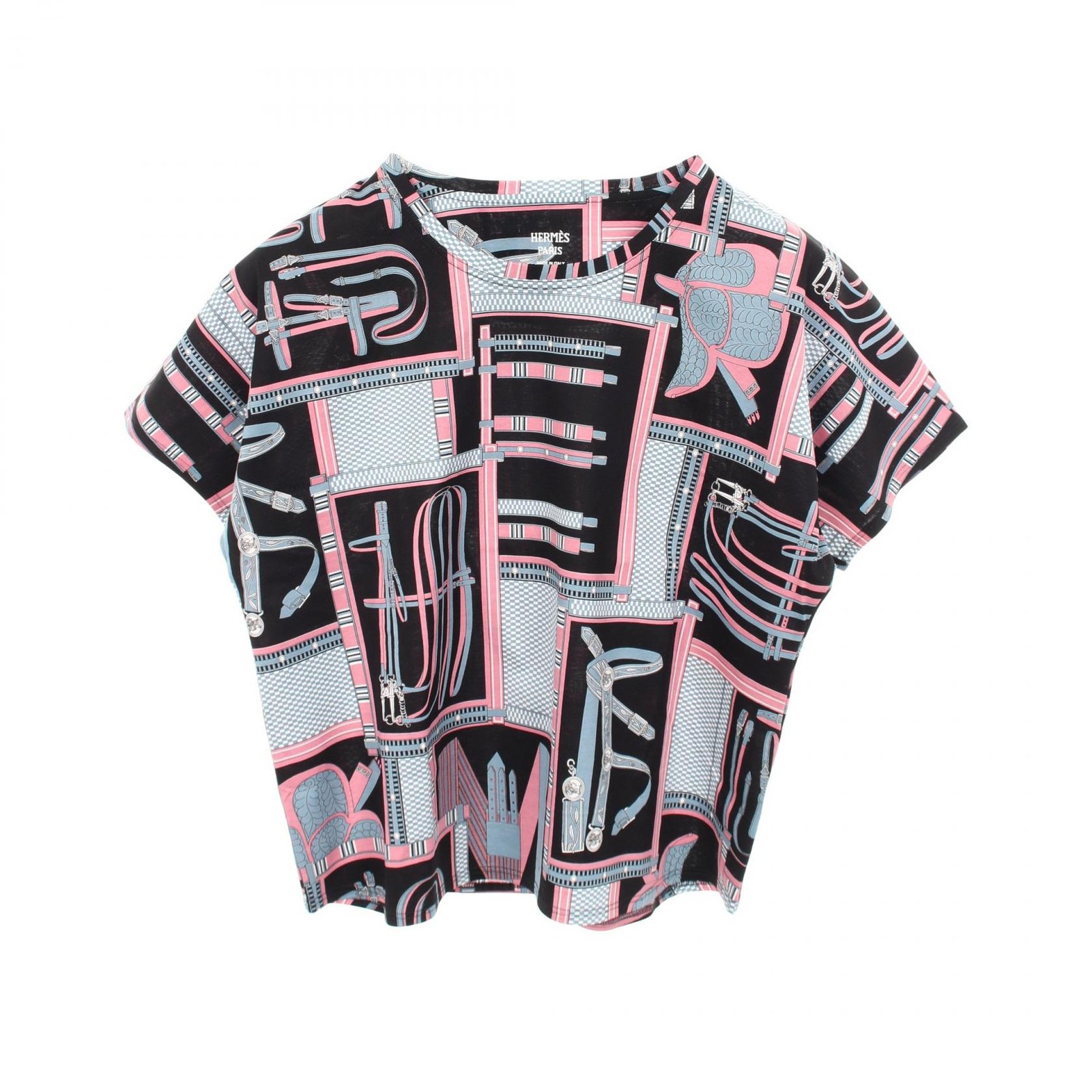HERMES Lettres Equestres T-shirt #36 4H46340S cotton Black Multicolor Used Women