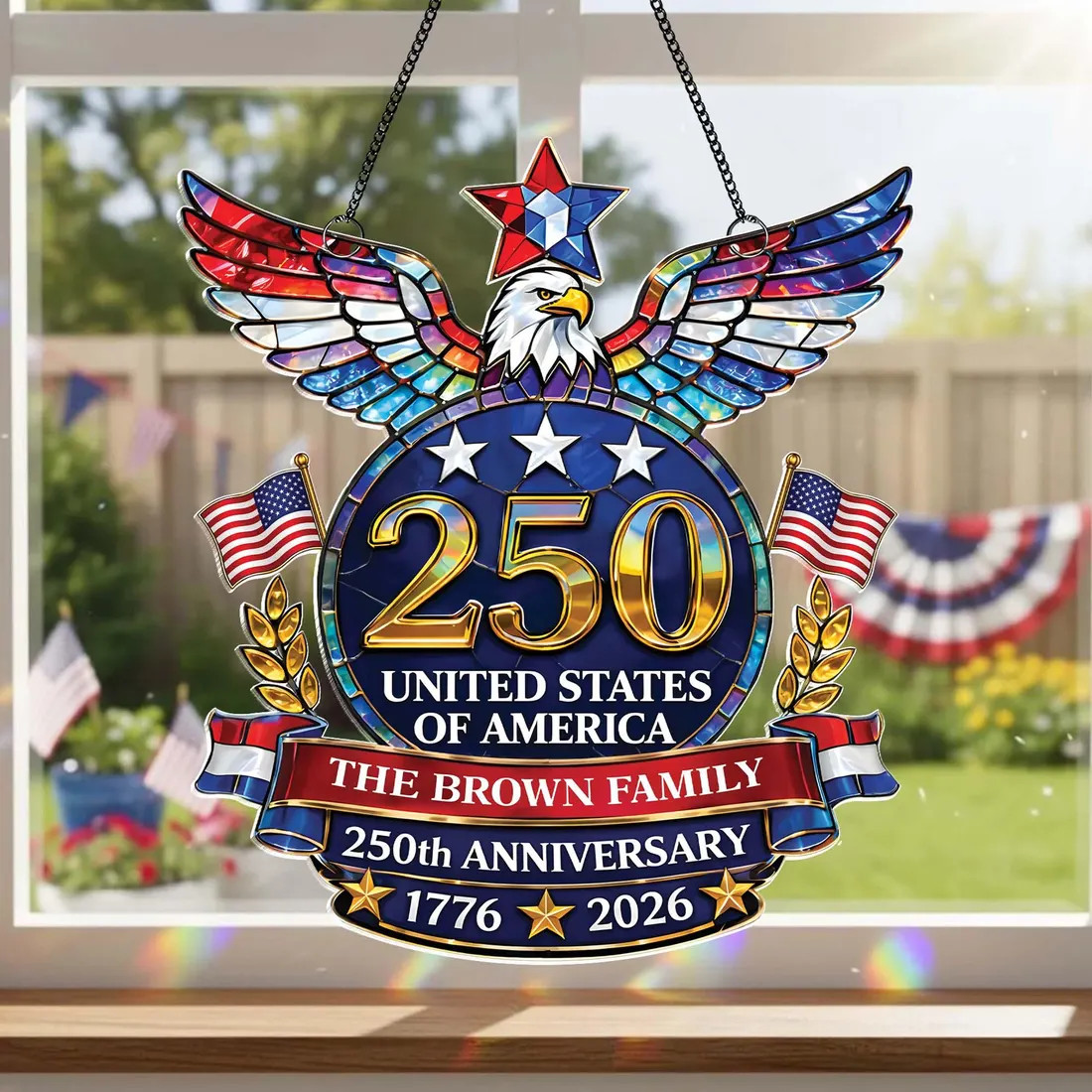 Custom Family Name America 250th Anniversary Acrylic Suncatcher,