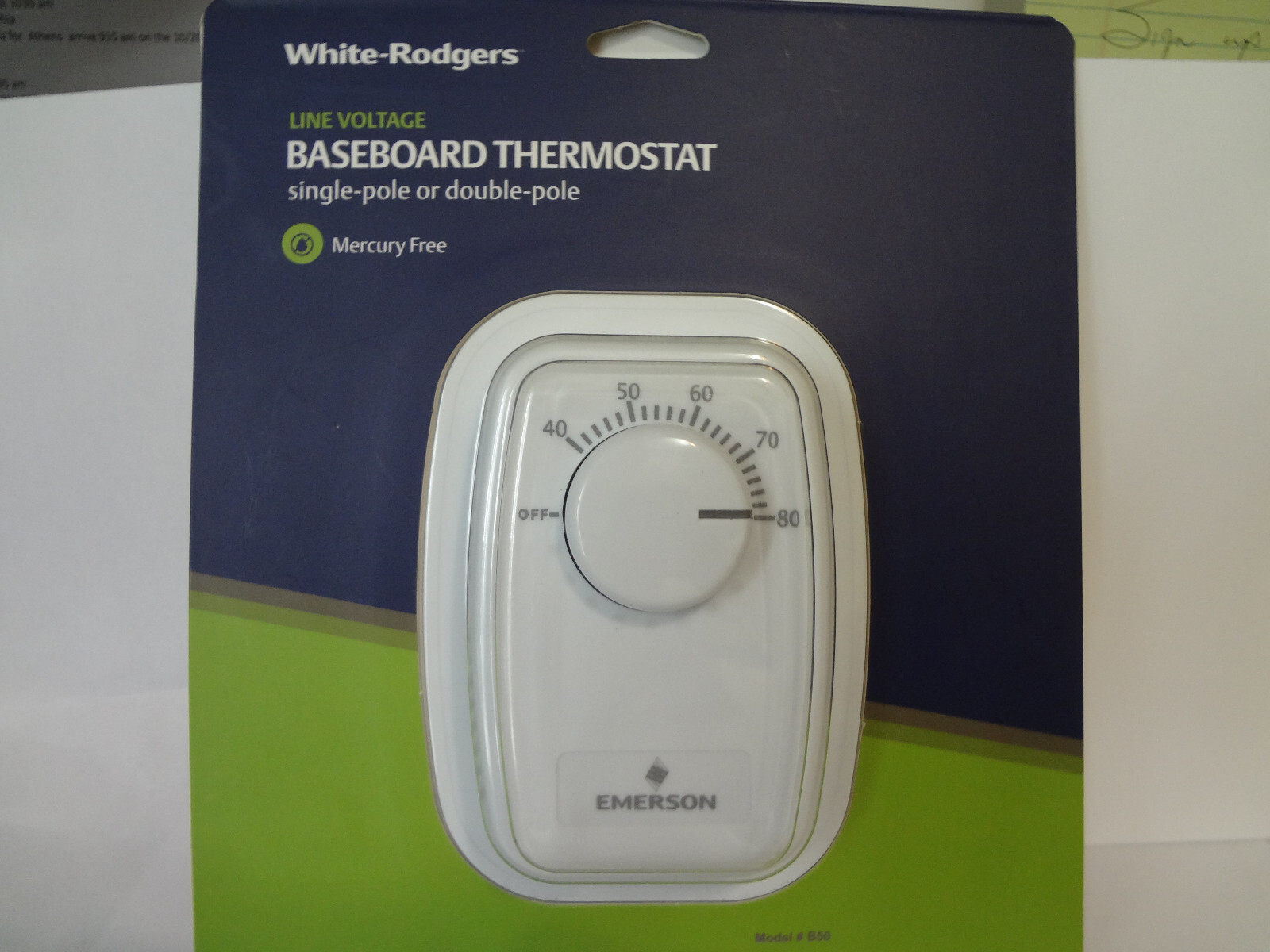 White Rodgers Emerson Line Voltage Baseboard Thermostat Model No. B-50